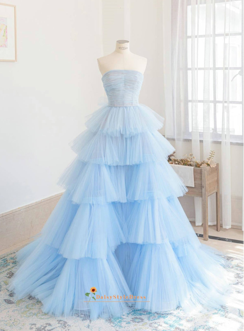 Ball Gown Light Blue Ruffle Skirt Prom ...
